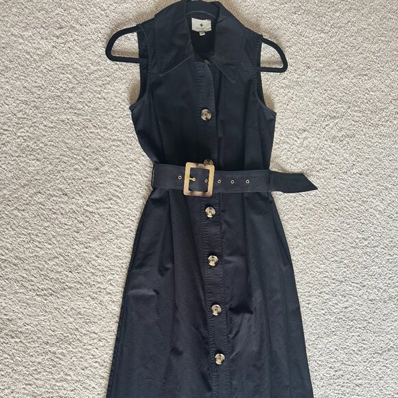 Tuckernuck Black Sleeveless Chamberlin Dress XS Button Down Belted A-Line Midi - Picture 6 of 7